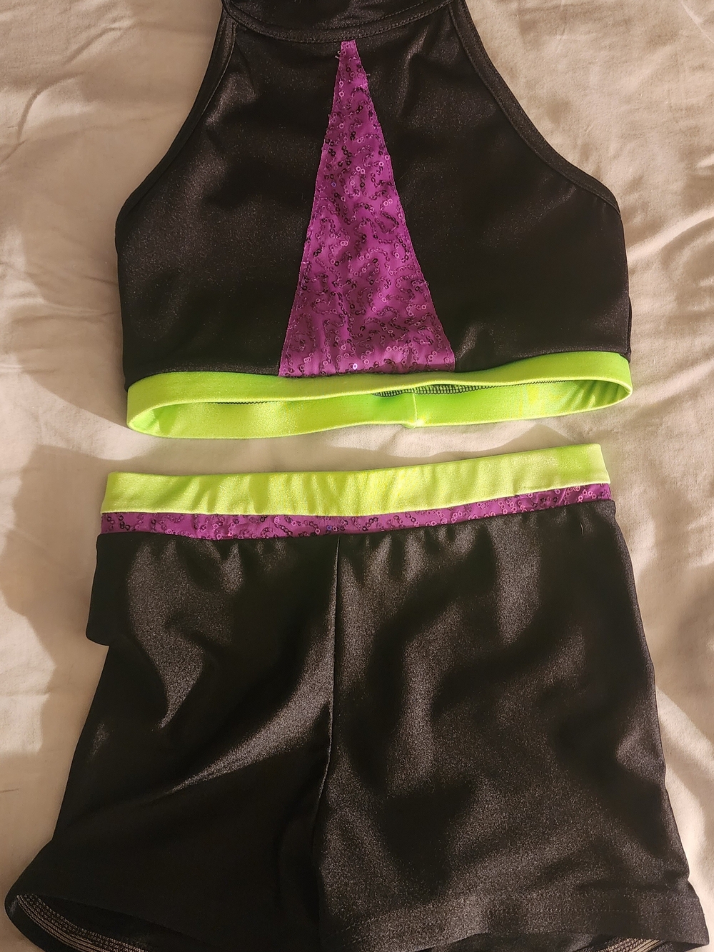 Kids Black, Purple & Neon Green Dance Costume Set